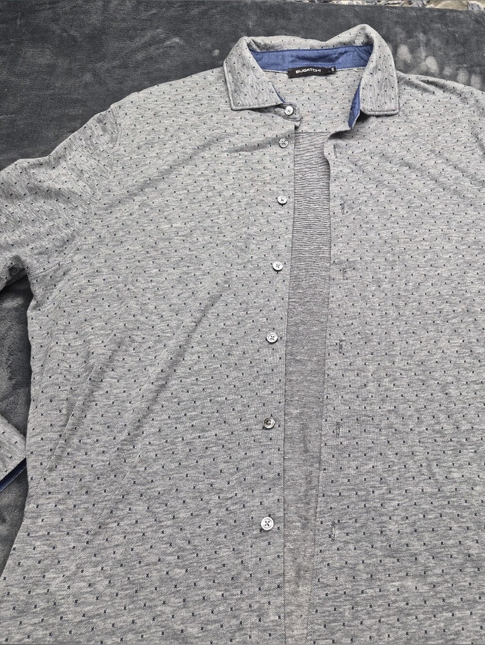 Bugatchi Men's Long Sleeve Button Down Shirt Grey Blue Inner Collared XXL